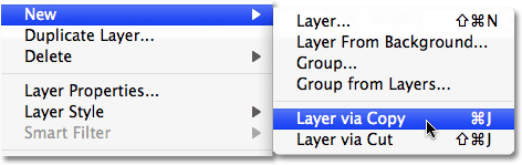 Selecting the Layer via Copy command in Photoshop. Image © 2008 Photoshop Essentials.com.