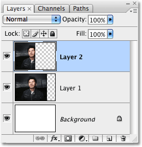 The selection appears on a new layer in the Layers palette. Image © 2008 Photoshop Essentials.com.