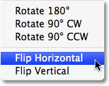 Selecting the Flip Horizontal command in Photoshop. Image © 2008 Photoshop Essentials.com.