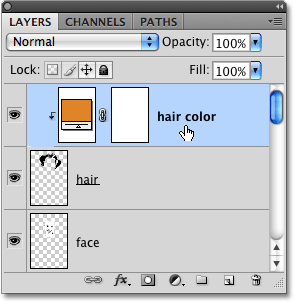 The new hair color solid color fill layer added. Image © 2008 Photoshop Essentials.com