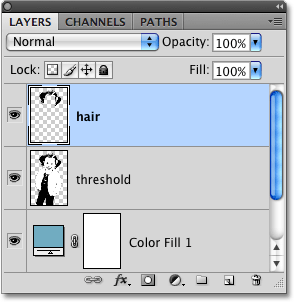 The hair layer now on its own layer. Image © 2008 Photoshop Essentials.com
