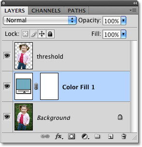 A solid color fill layer appears in the Layers palette in Photoshop. Image © 2008 Photoshop Essentials.com