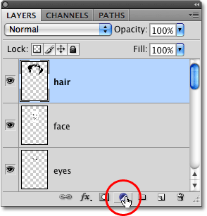 Clicking the New Fill or Adjustment Layer icon. Image © 2008 Photoshop Essentials.com