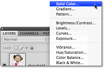 Selecting a Solid Color fill layer in Photoshop. Image © 2008 Photoshop Essentials.com