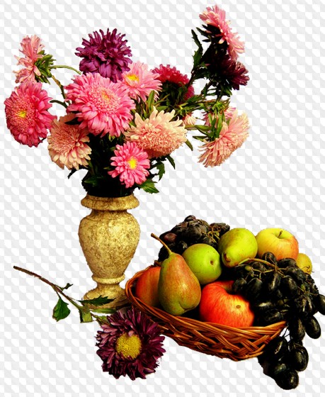165 PNG, Осенний букет: цветы, фрукты и ягоды на прозрачном фоне
