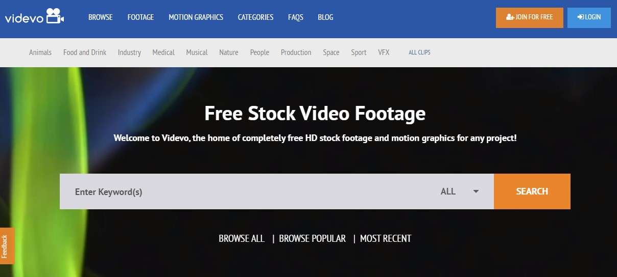 Videvo - сервис с бесплатными видеофутажами