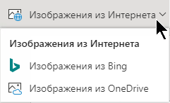 Раскрывающееся меню “Изображения из Интернета”