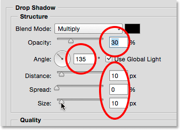 Добавляем стиль слоя Тень (Drop Shadow).