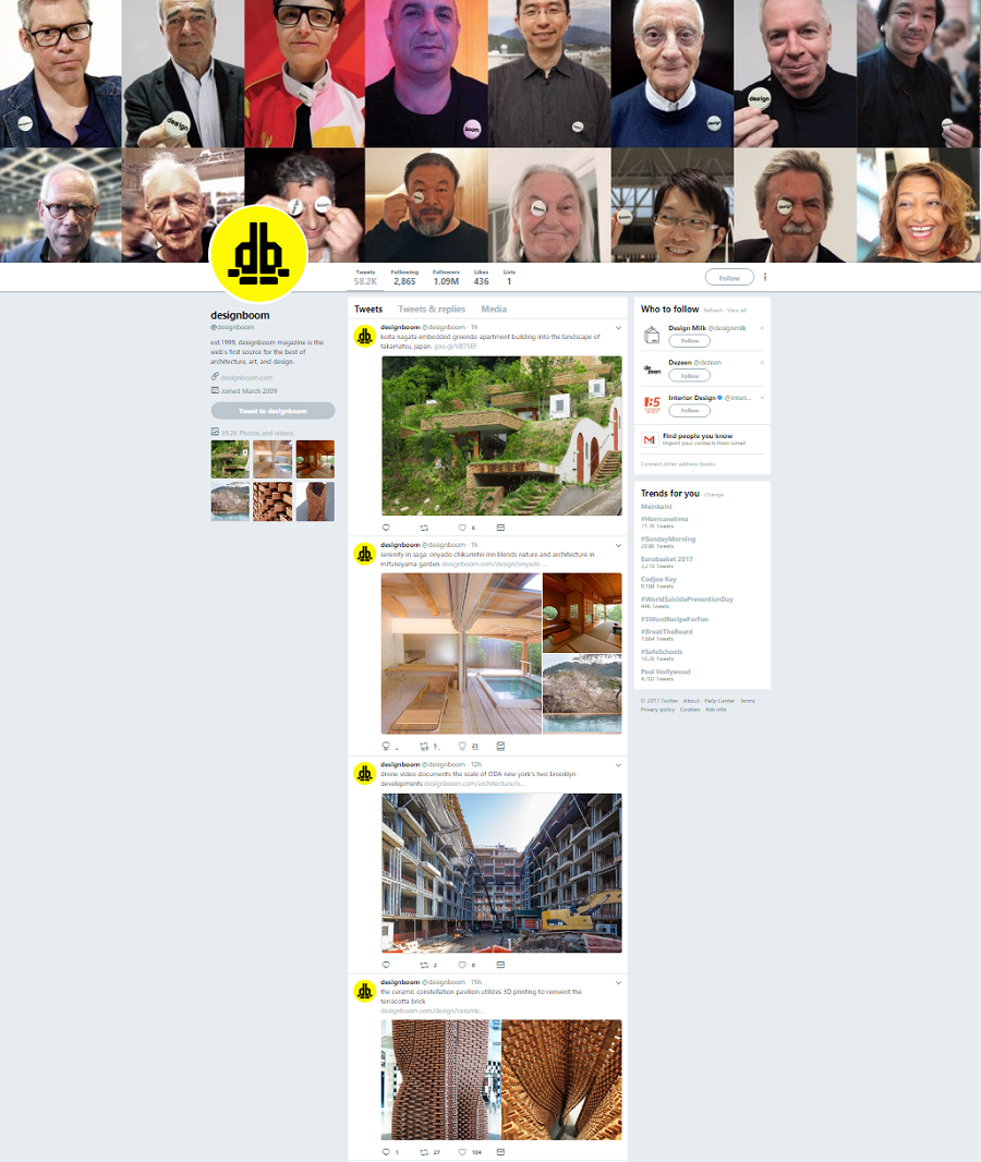 Twitter-страница журнала об архитектуре, искусстве и дизайне